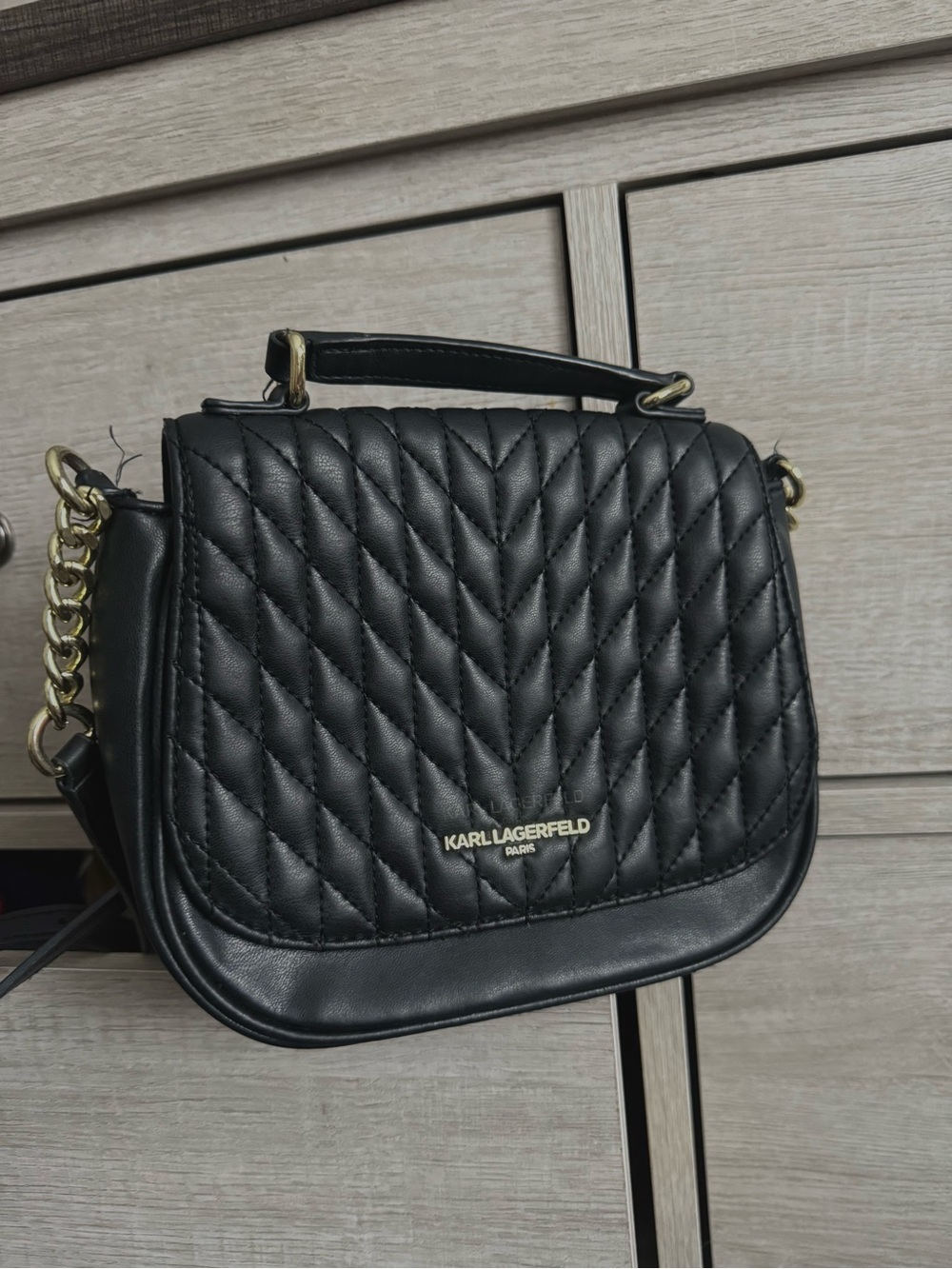 Karl Lagerfeld Black Quilted Crossbody with Gold Hardware
